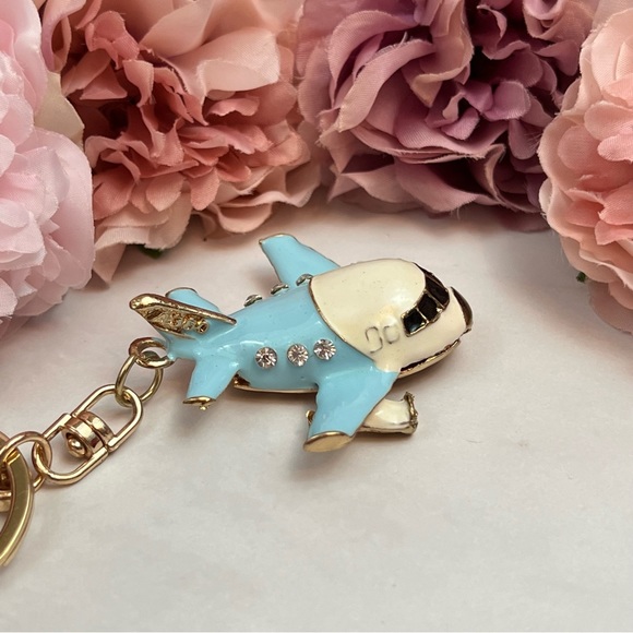 Beautiful Blue and White Crystal Airplane Keychain Charm - Picture 6 of 16